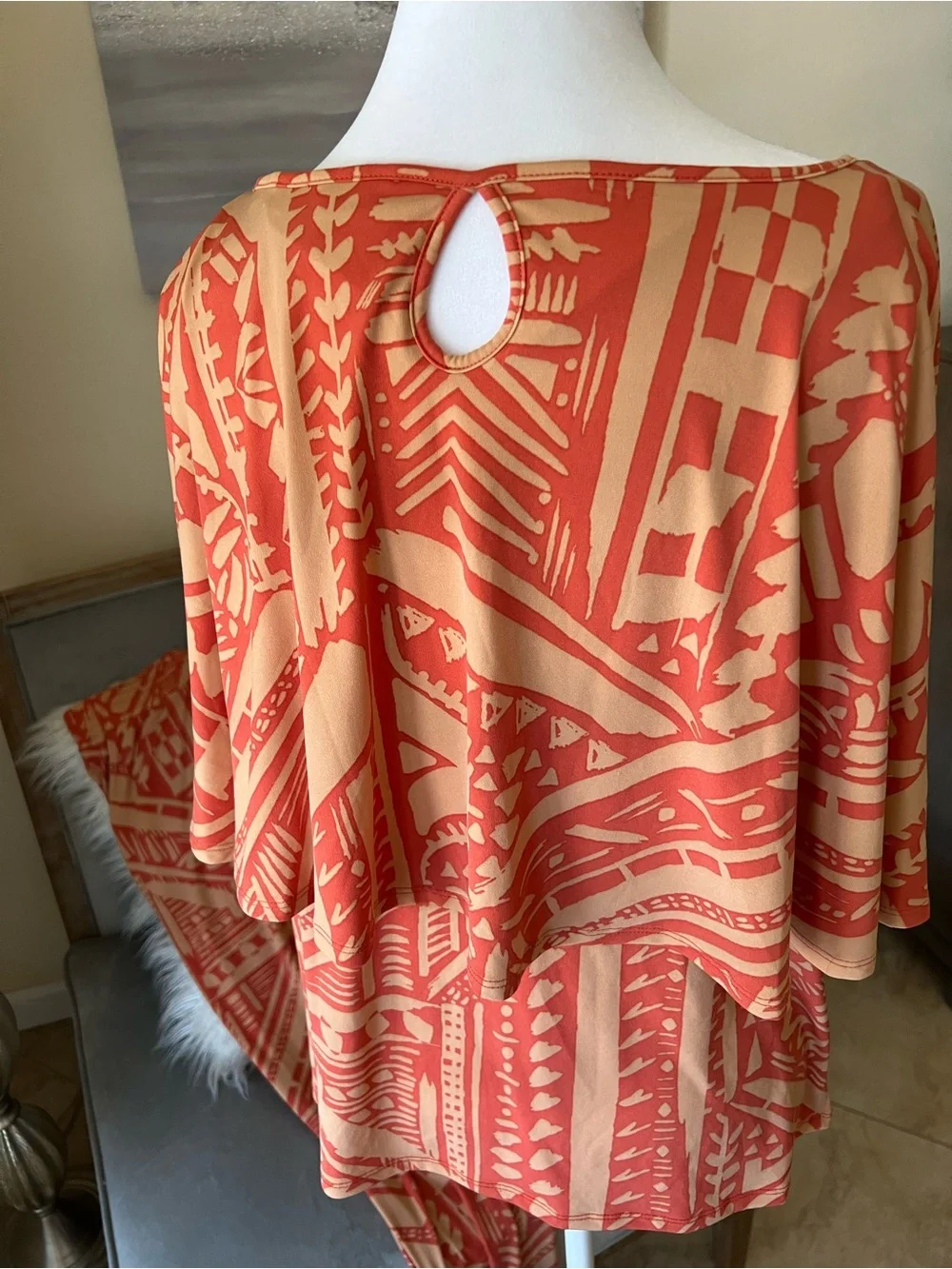 IMAN Orange And Tan Geometric Print Leggings & Cape Top Set